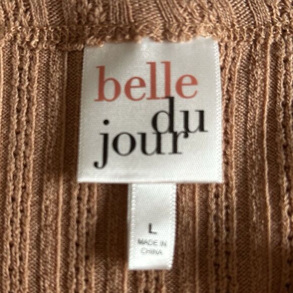 Belle du Jour Crop Top Women L Taupe Stretch Lettuce Edge Boho Feminine Casual - Picture 3 of 12